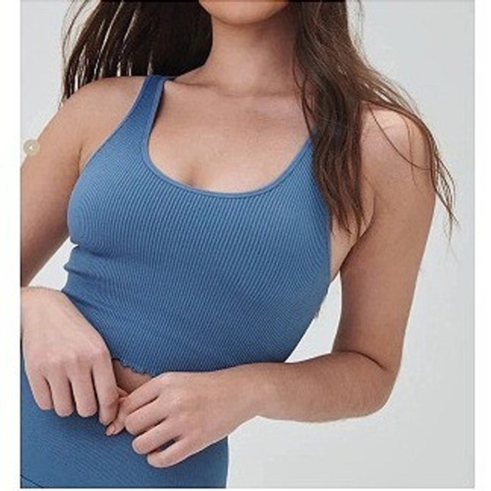 SPIRITUAL GANGSTER WOMEN'S AMOR SEAMLESS CROP TANK COASTAL BLUE SIZE MEDIUM EUC